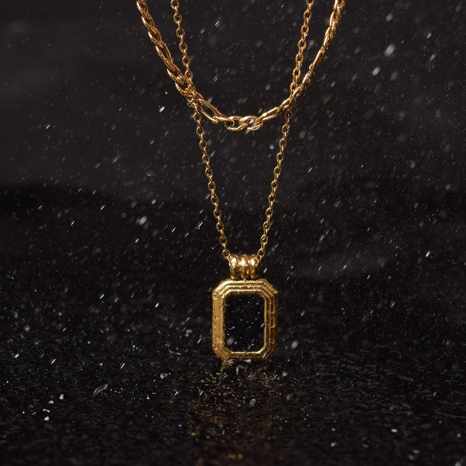 Black Charm Two Layer Necklace- 18k Gold Plated - palmonas
