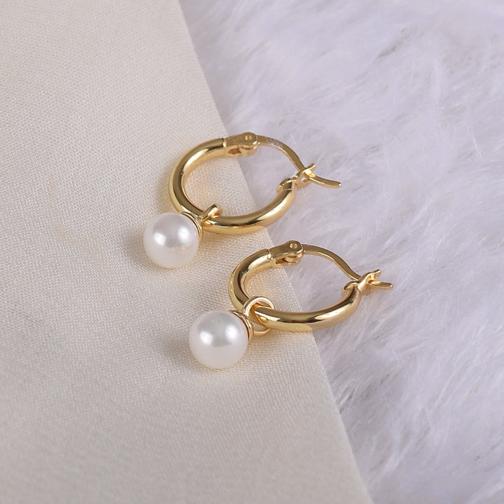 Shop Small Pearl Hoop Earrings- 18k Gold Vermeil Palmonas-4
