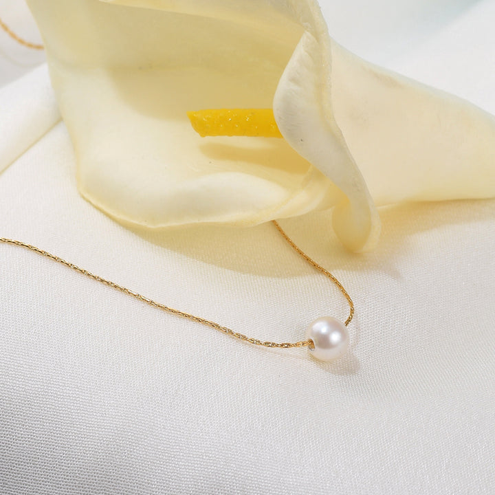 Shop Delicate Pearl Necklace- 18k Gold Plated Palmonas-5