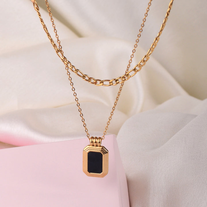 Shop Black Onyx Two Layer Necklace- 18k Gold Plated Palmonas-5
