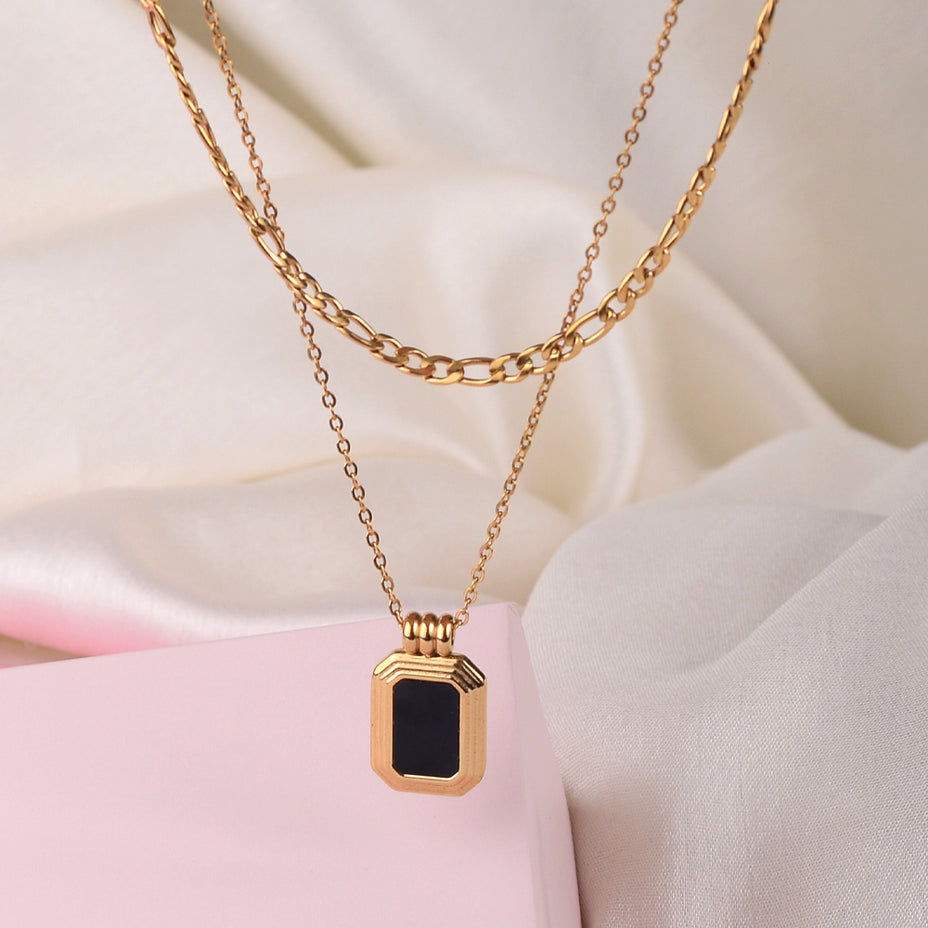 Black Onyx Two Layer Necklace- 18k Gold Plated