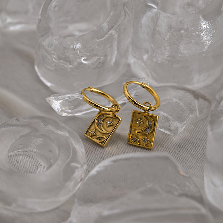 Shop Celestial Square Dangle Earrings- 18k Gold Plated Palmonas-4