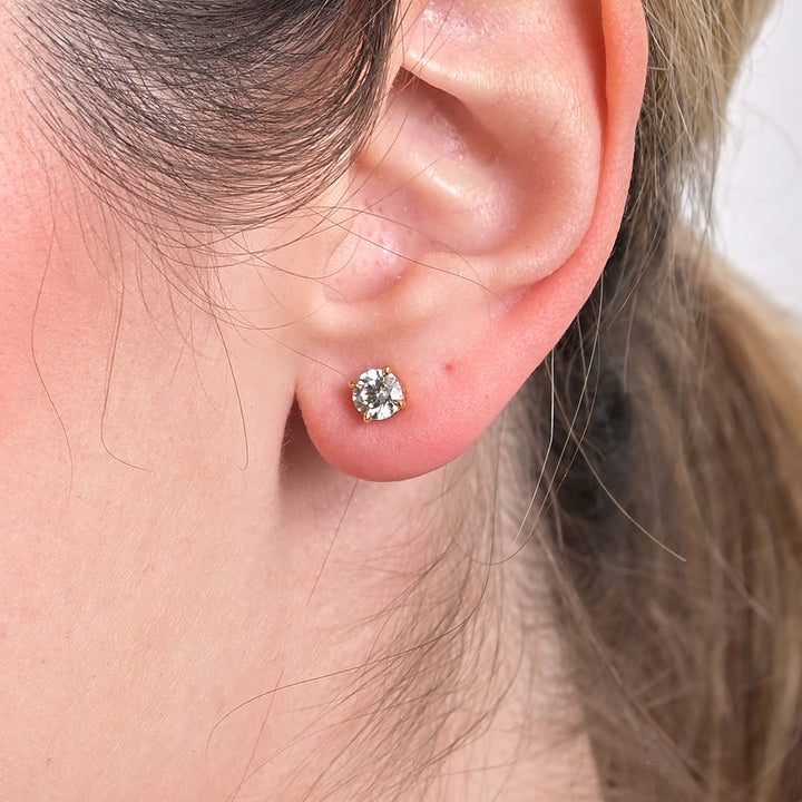 Shop Round Brilliant Cut Diamond Stud Earrings | 18k Gold Plated Palmonas-2