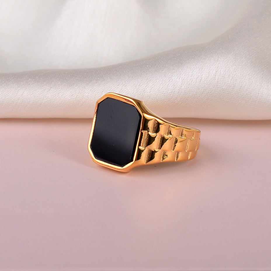 Black Onyx Ring- 18k Gold Plated