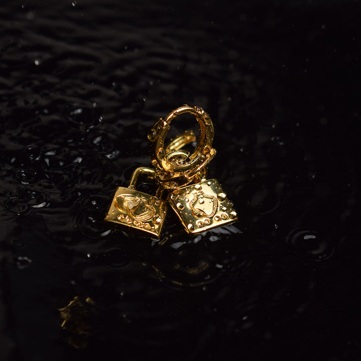 Engraved Lock Hoop Earrings for Women - 18k Gold Plated - palmonas 