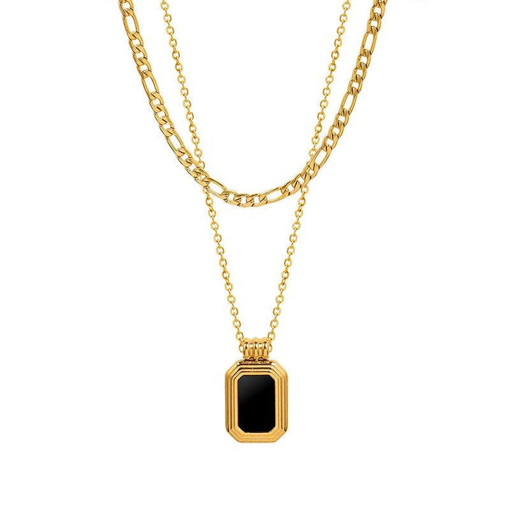 Black Charm Two Layer Necklace- 18k Gold Plated - palmonas