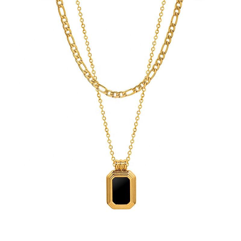 Black Charm Two Layer Necklace- 18k Gold Plated - palmonas