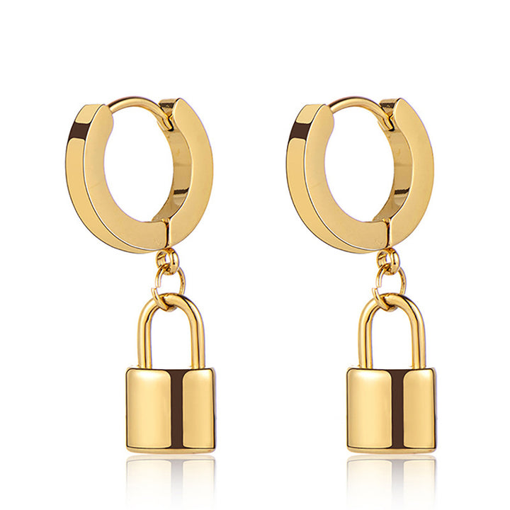 Lock Charm Stylish Hoop Earrings- 18k Gold Plated - palmonas