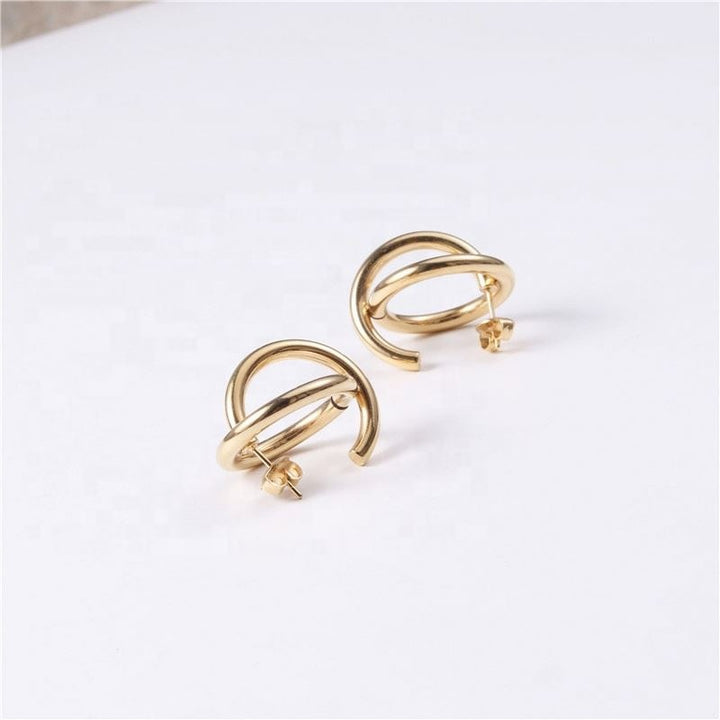 Double Circle Stylish Hoop Earrings- 18k Gold Plated - palmonas