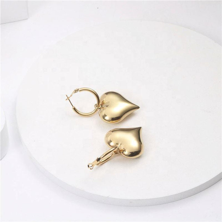 Chunky Heart Stylish Hoop Earrings- 18k Gold Plated - palmonas