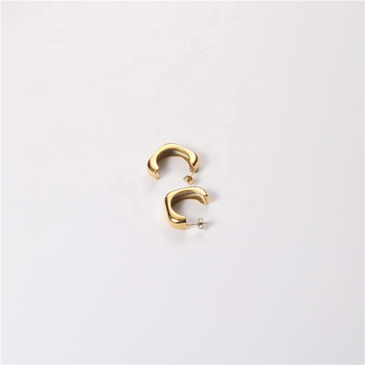 Shop Small Half Square Hoop Earrings- 18k Gold Plated Palmonas-6