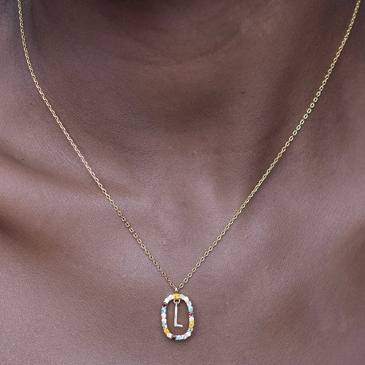 Shop Colourful Stones Initial Necklace- 18k Gold Vermeil Palmonas-7