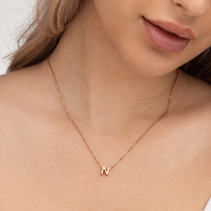 Shop Small Letter Necklace- 18k Rose Gold Plated Palmonas-7