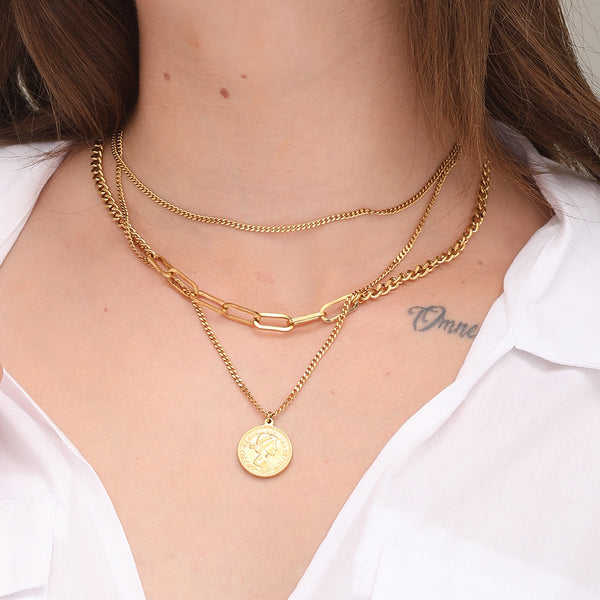 Penny Elizabeth Three Layer Necklace- 18k Gold Plated