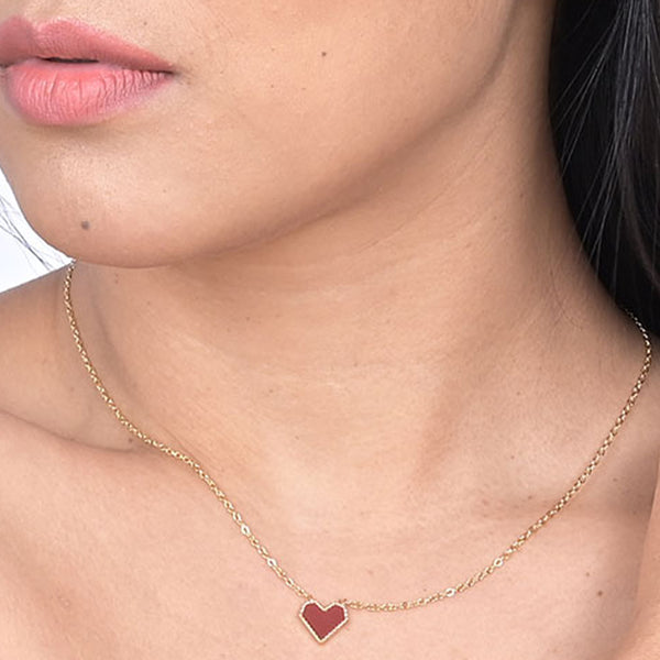 Shop Red Enamel Geometric Heart Pendant | 18k Gold Plated Palmonas-1