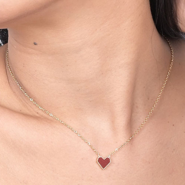 Shop Red Enamel Geometric Heart Pendant | 18k Gold Plated Palmonas-2