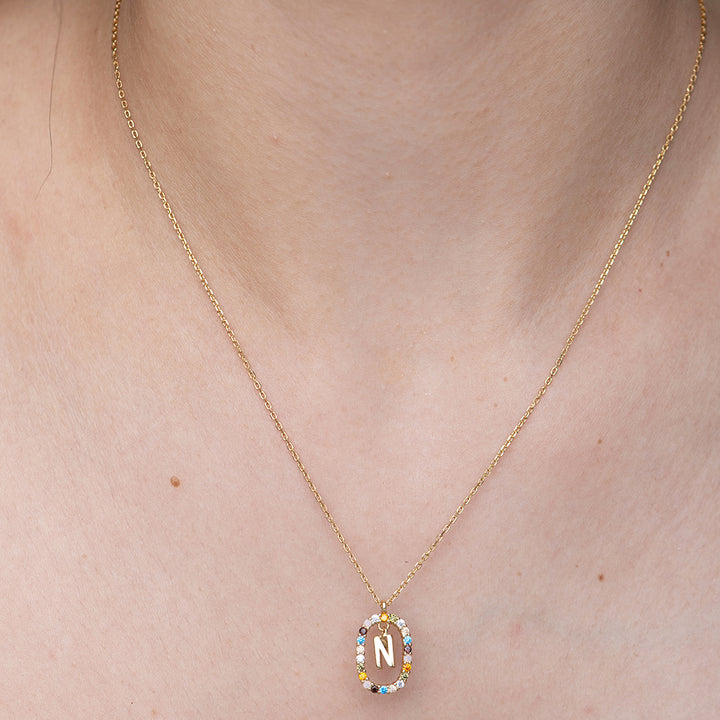 Shop Colourful Stones Initial Necklace- 18k Gold Vermeil Palmonas-9