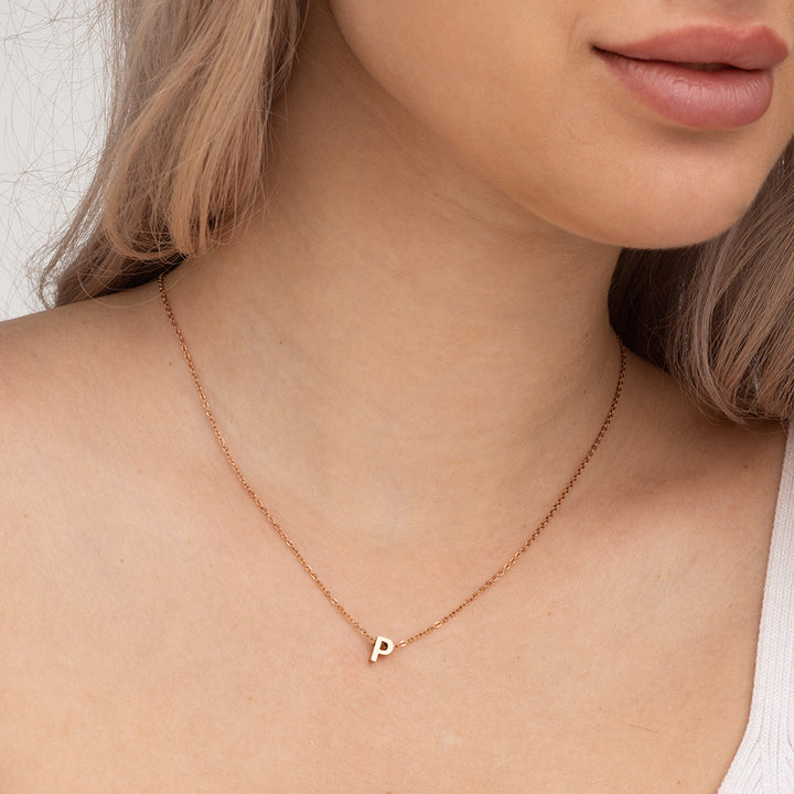 Shop Small Letter Necklace- 18k Rose Gold Plated Palmonas-9