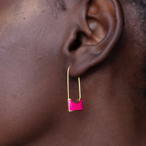 Safety Pin Hoop Earrings- 18k Gold Plated