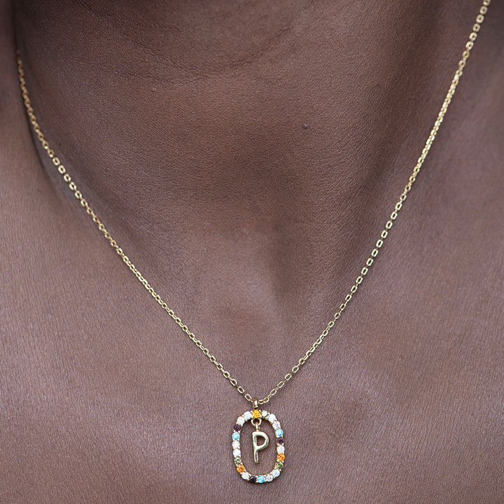 Shop Colourful Stones Initial Necklace- 18k Gold Vermeil Palmonas-11