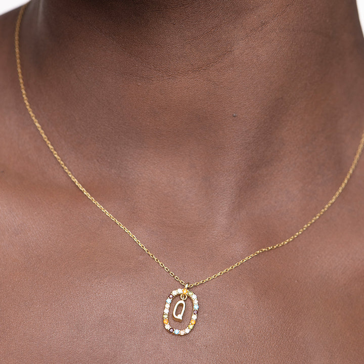 Shop Colourful Stones Initial Necklace- 18k Gold Vermeil Palmonas-12