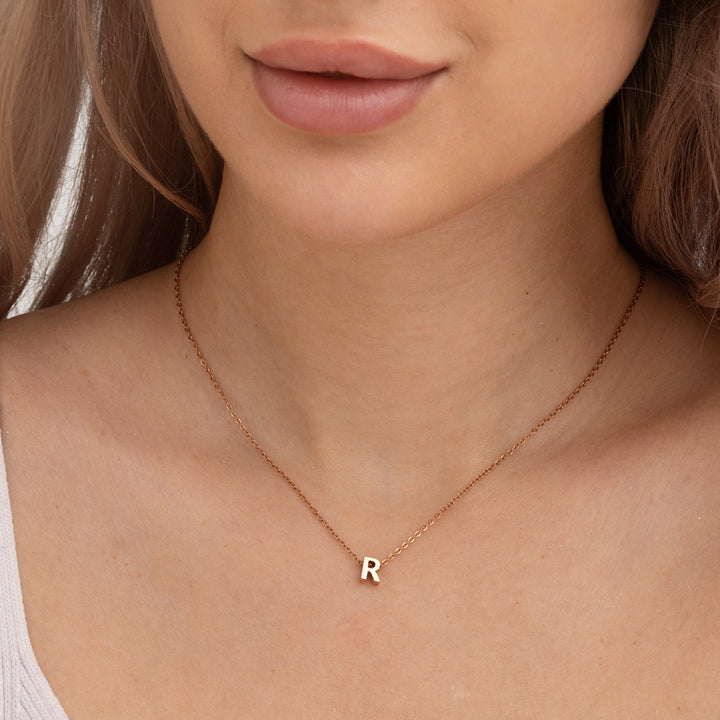 Shop Small Letter Necklace- 18k Rose Gold Plated Palmonas-11