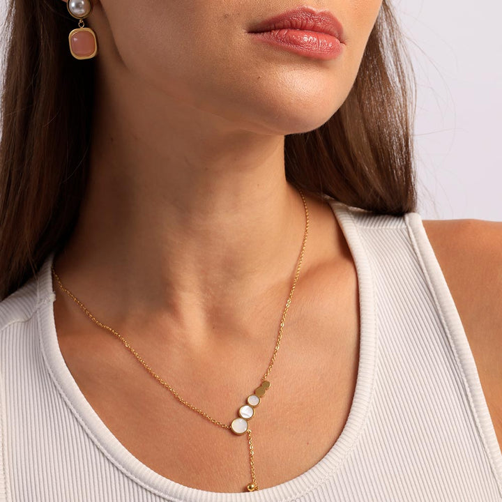 Shop Circles White Pearl Enamel Dangling Necklace- 18k Gold Plated Palmonas-3