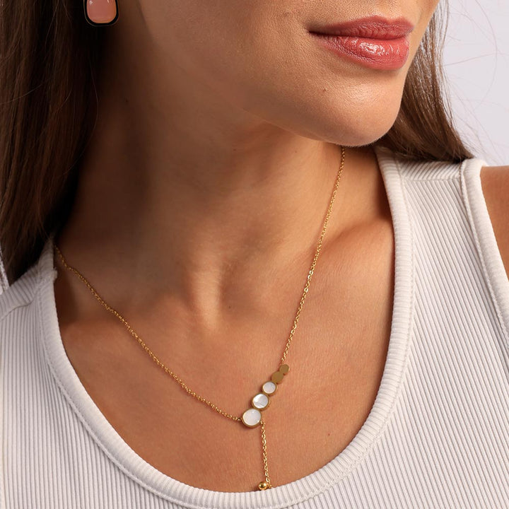 Shop Circles White Pearl Enamel Dangling Necklace- 18k Gold Plated Palmonas-4