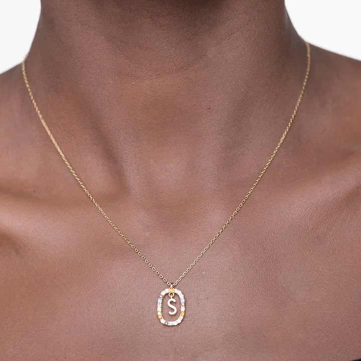 Shop Colourful Stones Initial Necklace- 18k Gold Vermeil Palmonas-14