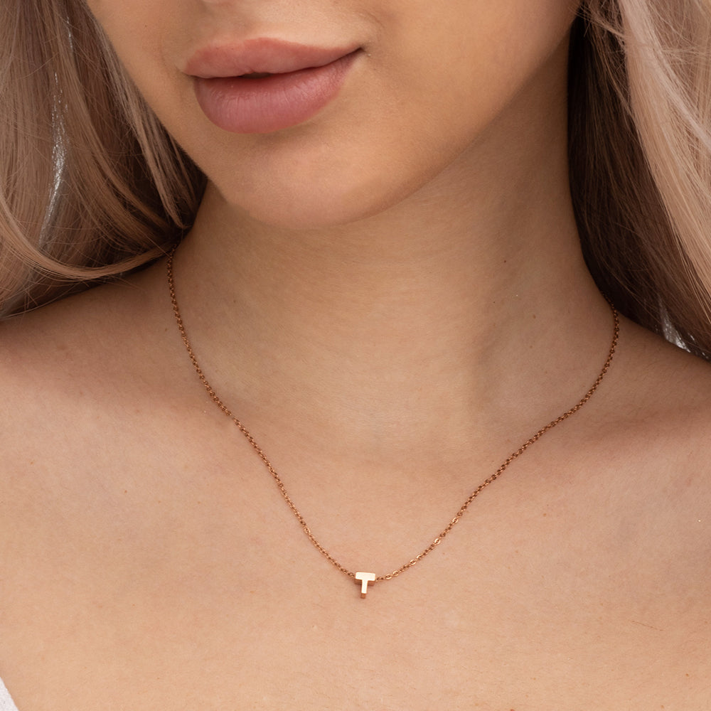 9ct Rose Gold 'T' Initial Adjustable Letter Necklace 38/43cm main image 1