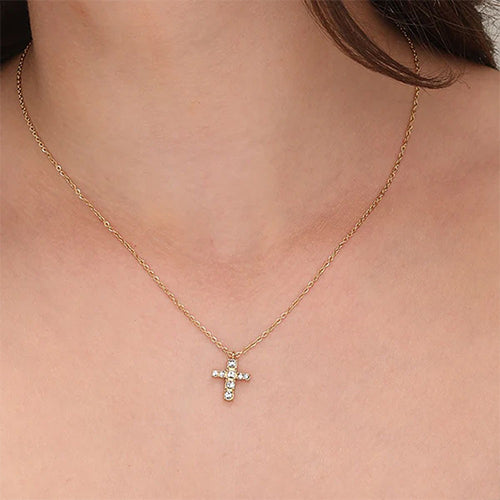 Shop Stone Studded Cross Necklace- 18k Gold Plated Palmonas-1