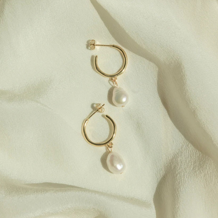 Shop Pearl C Hoops Earrings | 18k Gold Plated Palmonas-5