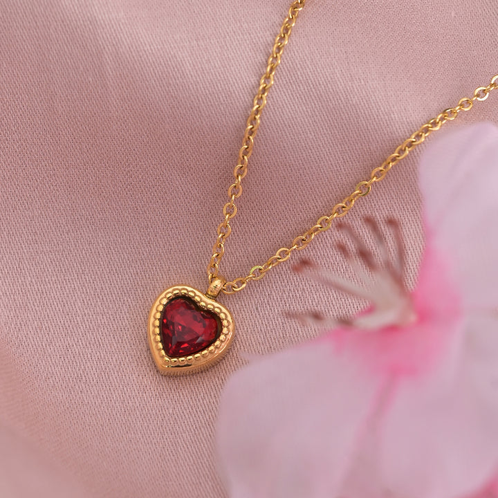 Shop Red Emerald Heart Pendant Necklace | 18k Gold Plated Palmonas-6