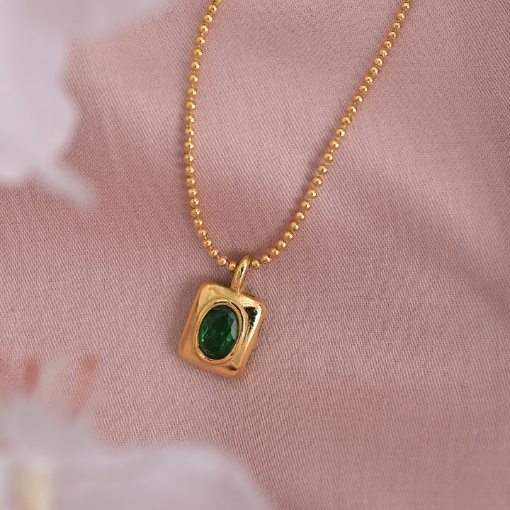 Shop Green Stone Necklace- 18k Gold Plated Palmonas-3
