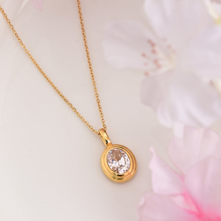 Shop White Emerald Oval Pendant | 18k Gold Plated Palmonas-5