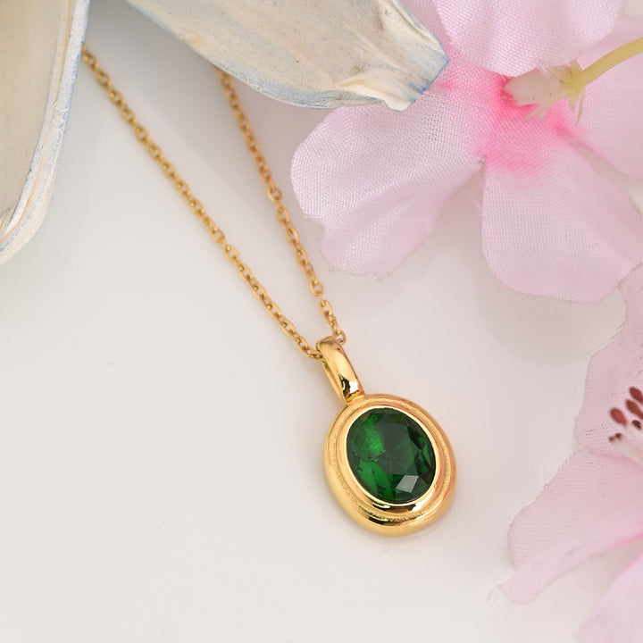 Shop Green Emerald Oval Pendant | 18K Gold Plated Palmonas-5
