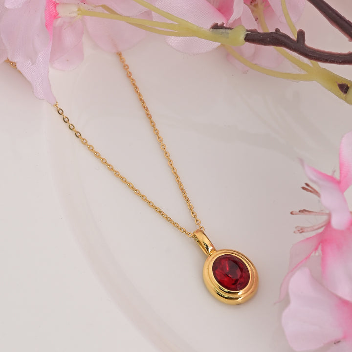 Shop Red Emerald Oval Pendant | 18k Gold Plated Palmonas-5