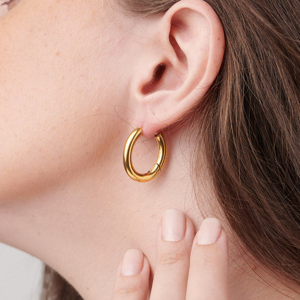 Oval Shape Hoop Earrings- 18k Gold Plated